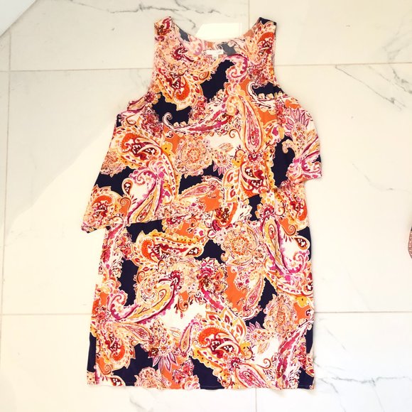 J. Jill Paisley  Floral Tiered Dress SizeS Sleeveless Orange Colorful Stretch - Picture 7 of 13